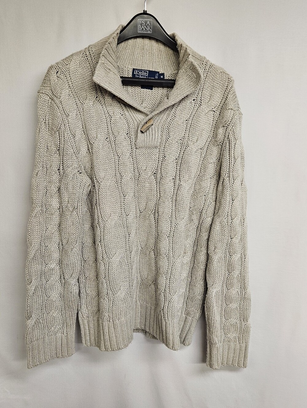 Polo Ralph Lauren 100% Silk Cable Knit Toggle Mock Neck Sweater Medium Oatmeal